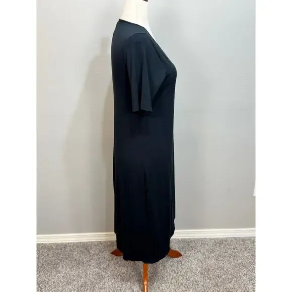 J. Jill knit dress midi black stretch scoop neck elbow sleeve layered drape Sz M - Picture 2 of 8